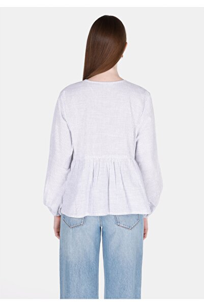 Colin's Regular Fit V-Neck Striped Women's White Long Sleeve Shirt