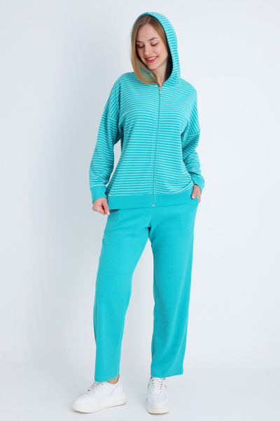 İntensive Жіночий комплект з довгими рукавами, кишенями та блискавкою, з бавовняної тканини, кольору бірюзового