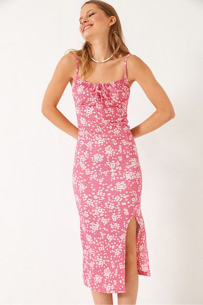 Bianco Lucci Women's Floral Slit Summer Knitted Dress 70293 60271048