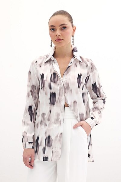 Sateen قميص سادة منقوش - بيج