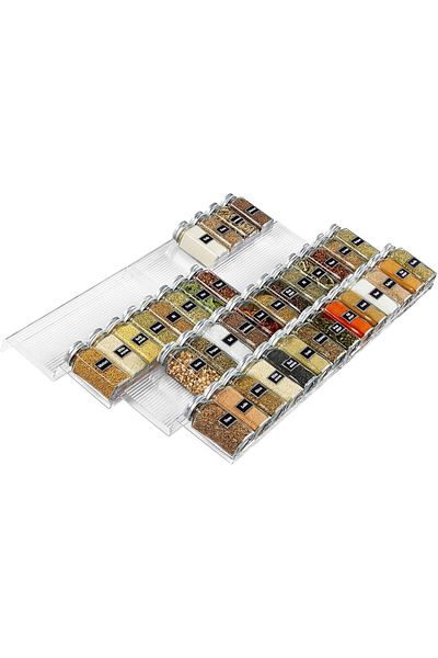 COOYA Spice Rack,Clear,Black,4 Tiers,Set of 8,Jars Storage Tray,Adjustable,Shelf for Kitchen