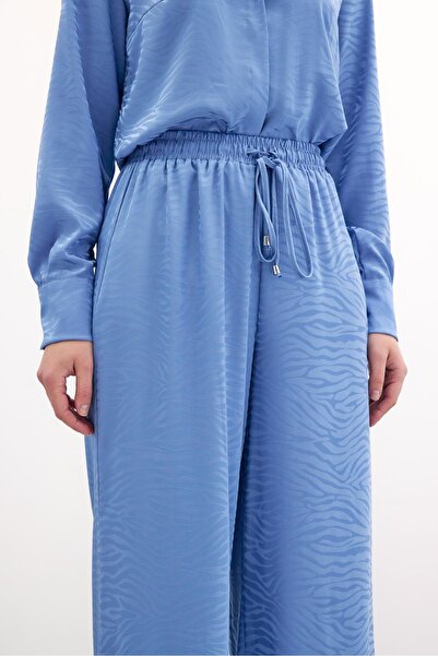 Sateen Zebra Desenli Salaş Pantolon - İndigo