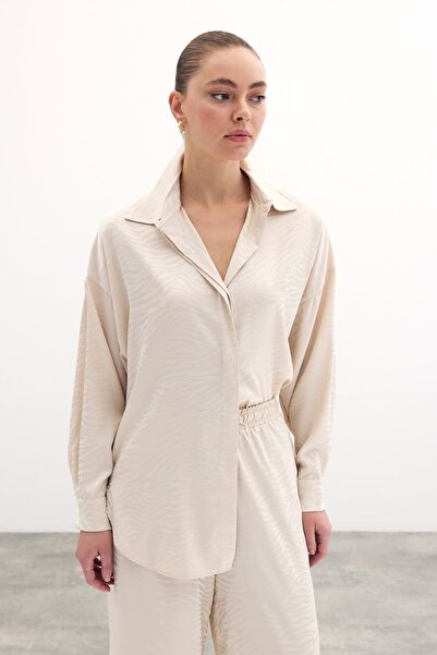 Sateen Ежедневна риза с шарка на зебра - Каменна