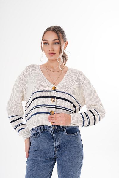 ŞİMAL Women's Stripe Patterned Button Closure Knitwear Knitted Cardigan 250393   -