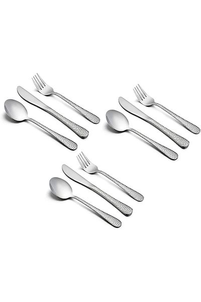 COOYA 9-Piece Silverware Set, Stainless Steel Hammered Preschooler Utensils, Adult Diet Tableware