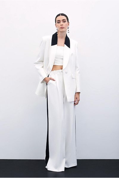 Sateen Ecru Contrast Loose Trousers