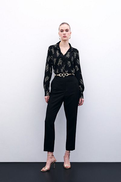 Sateen Black Pocket Straight Trousers