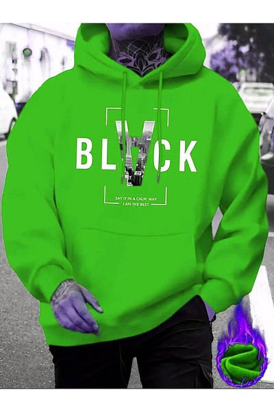 aynewmoda Black Printed Hooded Sweatshirt Hoodie