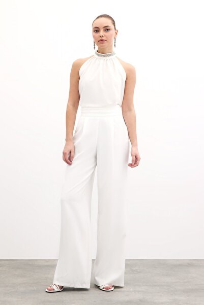 Sateen Блузка без рукавів з аксесуарами на комірі - Екрю