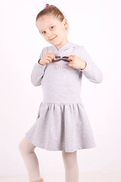 Toontoy Hooded Girl's Dress with Stone Detail
