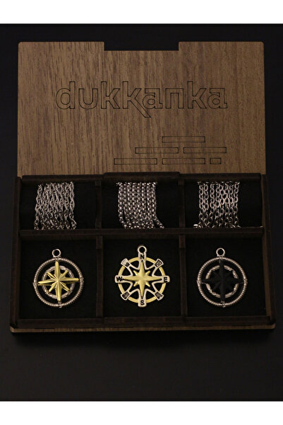 Dukkanka Pusula Sembol 6 Parça Erkek Özel Hediye Kutulu Zincir Kolye Seti