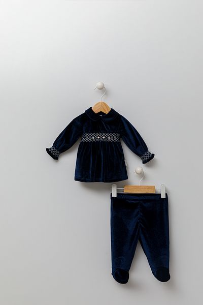 Babydola Retro Baby Girl Set - 0-12 Months Nostalgic Velvet Flower Embroidered Eid