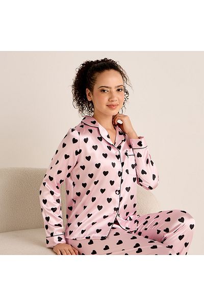 FAV Heart Print Long Sleeves Shirt and Pyjama Set