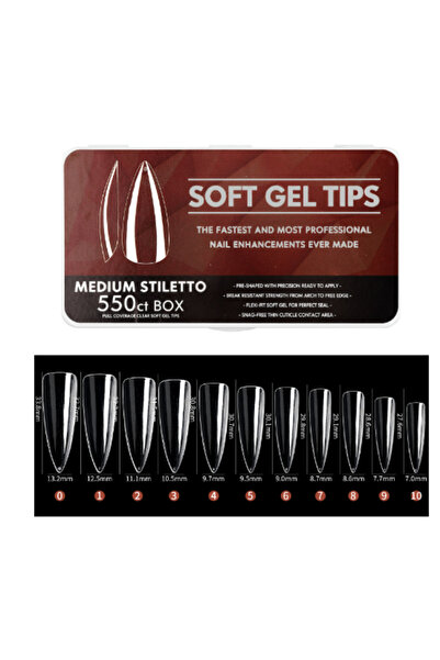 Beauty Box 550'li Medium Stiletto Soft Gel Tips Profesyonel Nail Art Hızlı Tı...