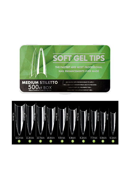 Beauty Box 500'lü Medium Stiletto Soft Gel Tips Profesyonel Nail Art Hızlı Tı...