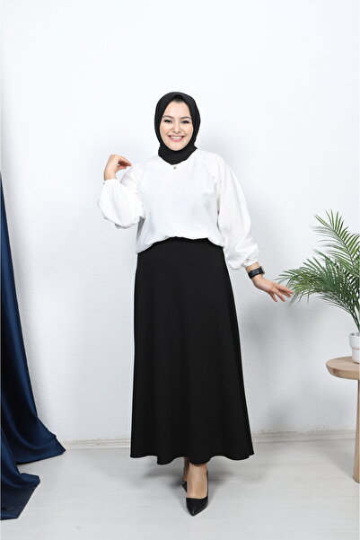 Butik Beli Lastikli Çan Etek Likralı Krep Kumaş