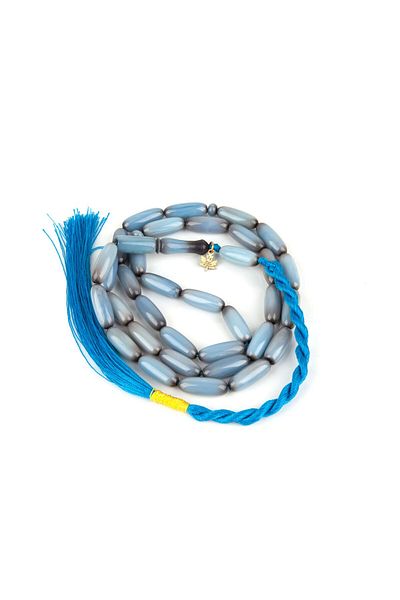 LapisDo Squeezing Amber Long Barley Cut7X12Mm Rosary - Light Blue