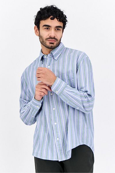 Gant Men Relaxed Fit Stripped Long Sleeve Casual Shirt, Blue Combo