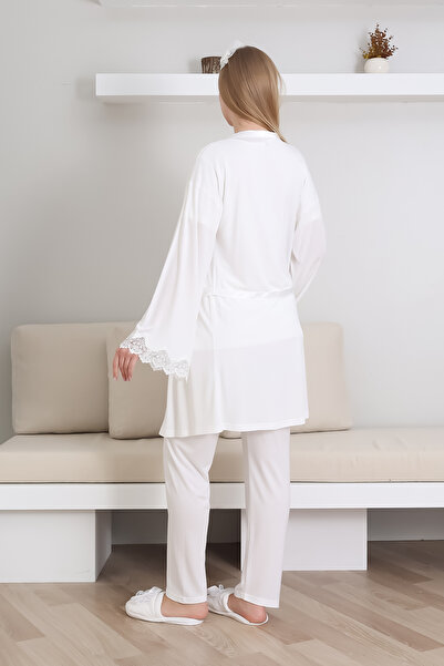 ERDENİZ TEKSTİL Maternity Short Sleeve Pajamas and Long Sleeve Dressing Gown Suit/ Button Lace Collar and Sleeve / Slippers and Crown Gift