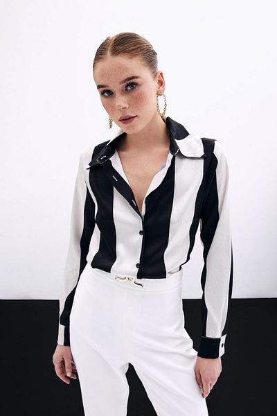 Sateen Black Striped Straight Shirt