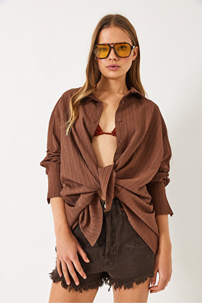 Bianco Lucci Γυναικείο πουκάμισο Off Shoulder Oversize Basic Twist 60392 60271069