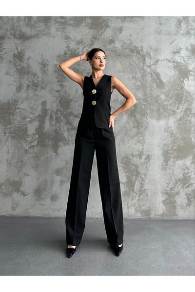 buqre's moda Women's Big Button Detailed Vest Pants Double Set