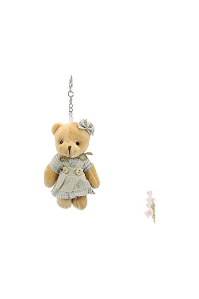 Kare Dekor Büyük Boy Elbiseli Sevimli Peluş Ayıcık Anahtarlık - 1 Adet (KIZ M...
