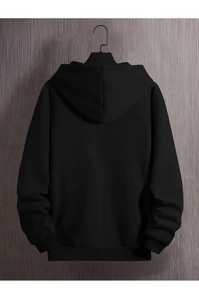 aynewmoda Black Printed Hooded Sweatshirt Hoodie