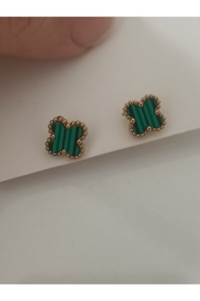 ELİF TAKI AKSESUAR Steel Green Color Mini Clover Earrings