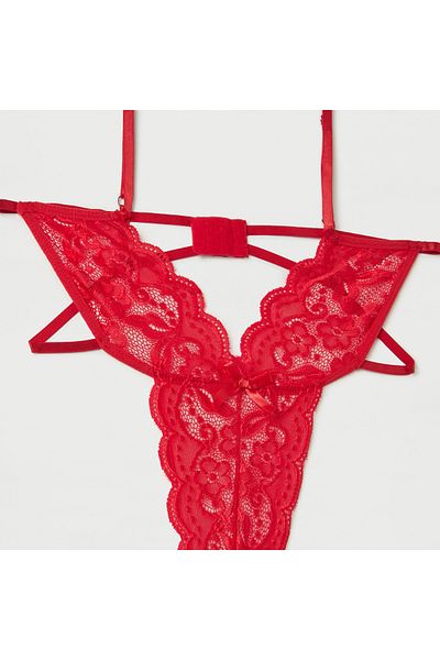 FAV Lace Detail Strappy Bodysuit with Bow Accent