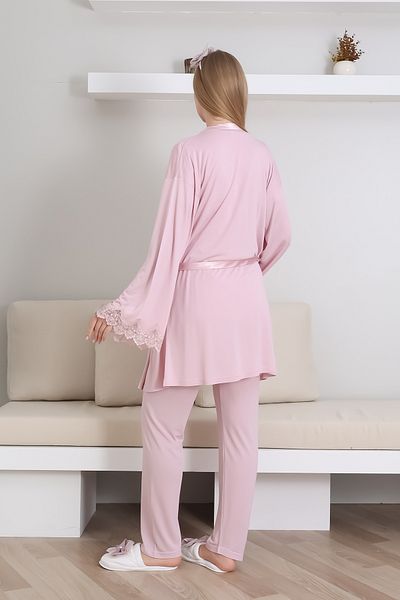 ERDENİZ TEKSTİL Maternity Short Sleeve Pajamas and Long Sleeve Dressing Gown Suit/ Button Lace Collar and Sleeve / Slippers and Crown Gift