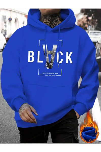 aynewmoda Black Printed Hooded Sweatshirt Hoodie