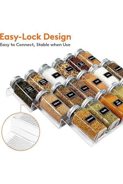 COOYA Spice Rack Drawer Organizer,4 PCS Slanted Tier Spice Rack Tray,Seasoning Jars Insert(White-4pcs)