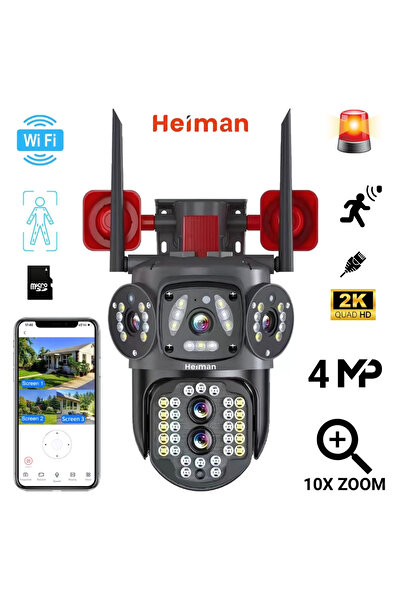 Heiman HM-628 10X Zoom Kameralı Sirenli Sesli Alarmlı 2K 3 Ekranlı Sesli PTZ IP Kamera