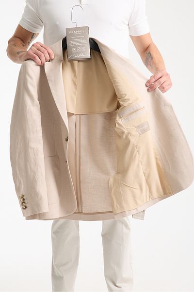 Frappoli Volix Men's Beige Half Lining Bag Pocket 100% Linen Fabric Sports Blazer Jacket