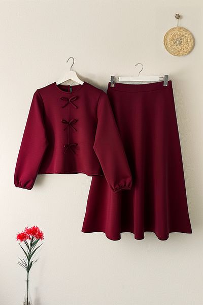 MODAQU Φιόγκος Φούστα Κοστούμι - Claret Red