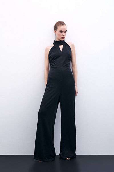 Sateen بذلة سوداء لامعة بلا أكمام