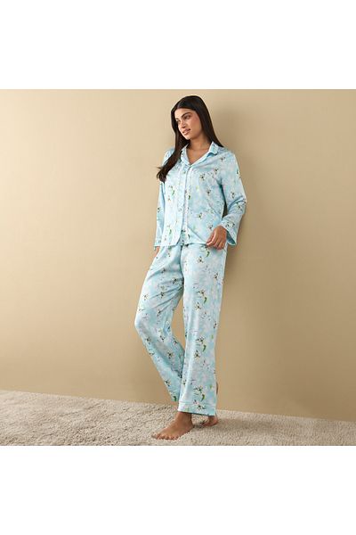 FAV All-Over Floral Print Laced Long Sleeve Shirt and Elasticated Pyjama Set