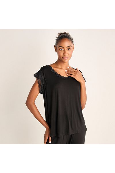 FAV Lace Trim T-shirt and Elasticated Pyjama Set