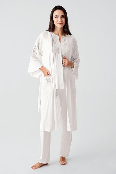 Artış Short Sleeve Buttoned Voile Detailed Stretchy Viscous Maternity Dressing Gown Pajamas Set