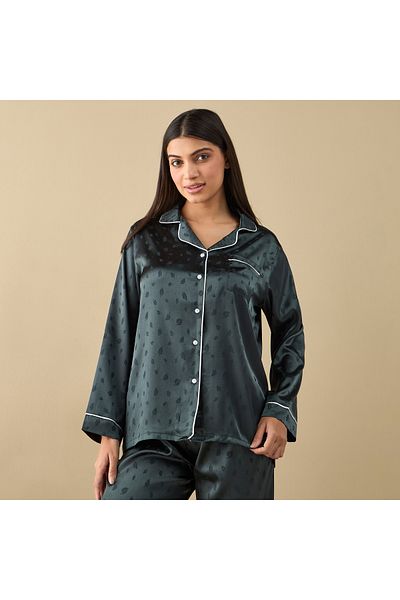 FAV All-Over Leaf Print Long Sleeve Shirt and Elasticated Pyjama Set