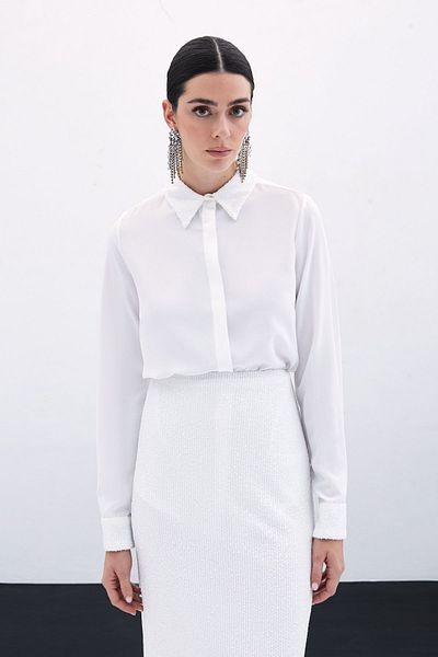 Sateen Cămașă clasică cu paiete - ECRU