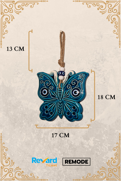 Revard Home Nazar Boncuklu Kelebek Desenli Seramik Süs Eşyası Çiçek Dekoratif 21X17 CM