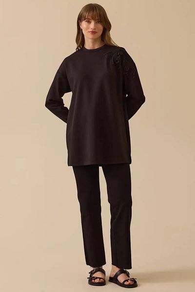 SEÇİL Women's Black Embroidered Shoulder Sweatshirt