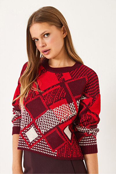 Bianco Lucci Women's Diamond Patterned Jacquard Knitwear Sweater 20246928