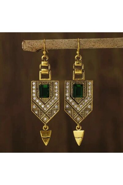 Punky Store Yeşil Taşlı Arkeon Otantik Küpe-paslanmaz