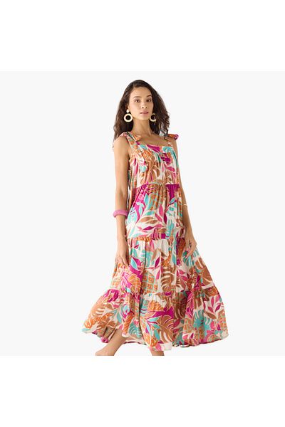 FAV Leaf Print Sleeveless Maxi Dresses