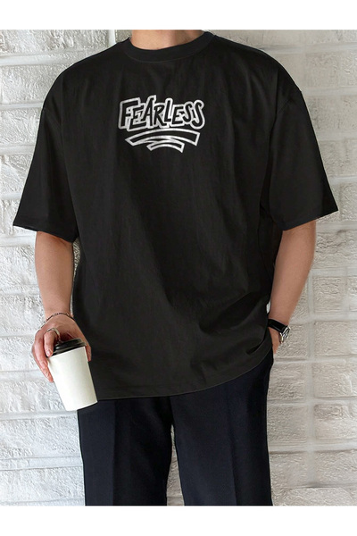 De Carte Ανδρικό εποχιακό μπλουζάκι με στάμπα FEARLESS, μεγάλου μεγέθους και ...