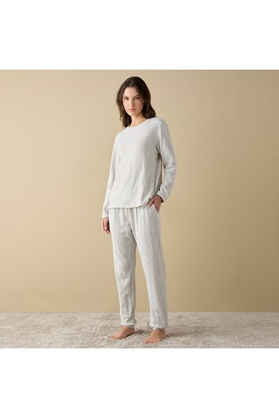 FAV Waffle Textured Long Sleeve T-shirt and Elastciated Pyjama Set