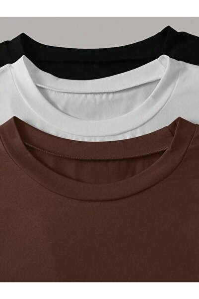 trendgar Μπλουζάκι unisex 3 συσκευασιών ασπρόμαυρο καφέ oversize